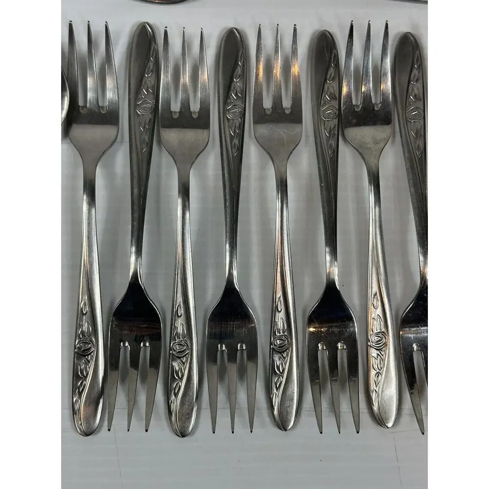 16pc Vintage SIPELIA DE-LUXE Cutlery Stainless Steel‎ Sheffield England Rose MCM